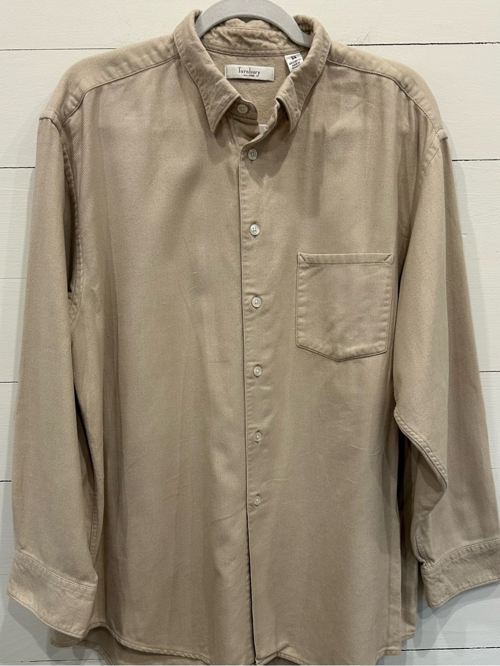 Turnbury Men's Long-Sleeve Button-Down Shirt in Beige SZ: XL